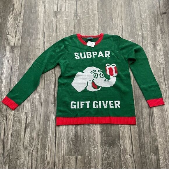 Subpar Gift Giver Elephant Christmas Long Sleeve Knit Ugly Sweater - Picture 2 of 8